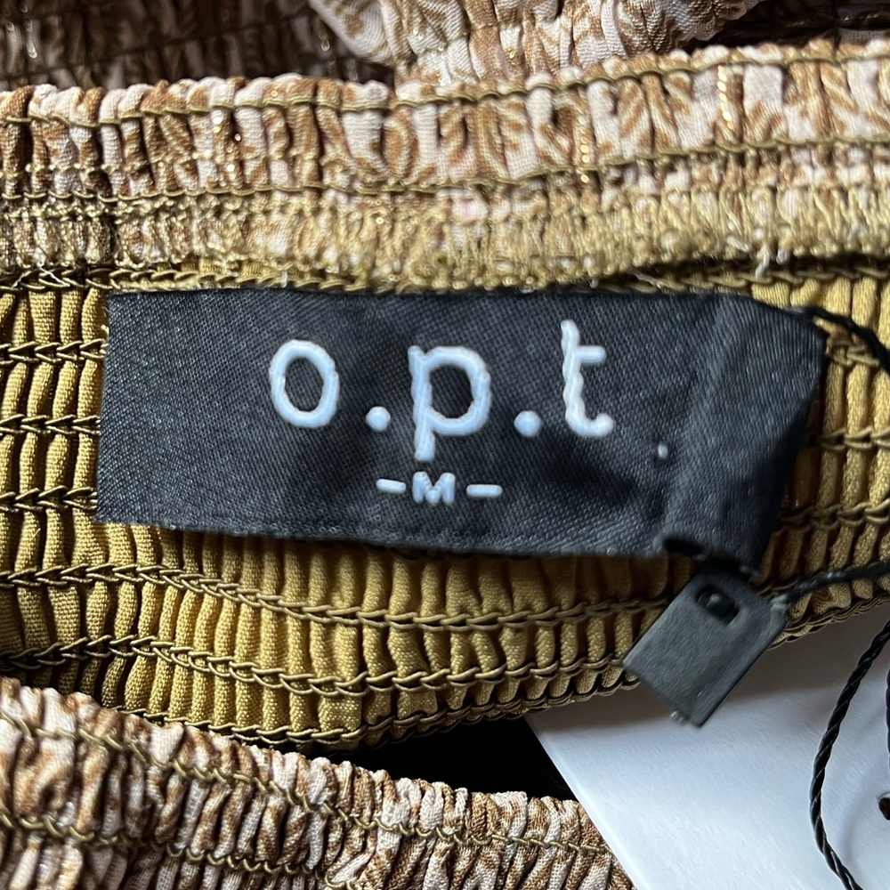 o.p.t Square Neck Smocked Patterned Maxi Dress Brown Gold Cream Size Medium - Picture 5 of 8